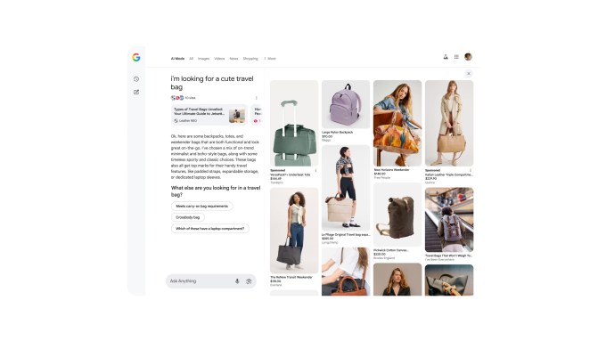 AI-Mode_Travel-Bag Google lança compras com IA no Google I/O: painel visual, preços e provador virtual