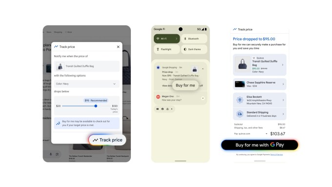 Checkout-screens Google lança compras com IA no Google I/O: painel visual, preços e provador virtual