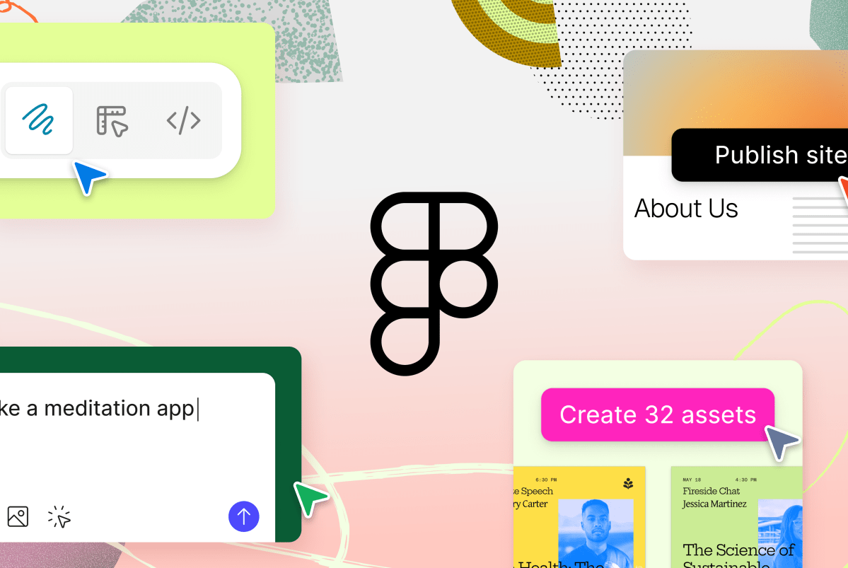 Visão geral das novas ferramentas AI do Figma lançadas no Config 2025, incluindo Sites, Make, Buzz e Draw.