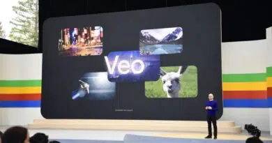 Demonstração do Veo 3 durante o Google I/O 2025: modelo integra Google IA, vídeo e áudio automaticamente gerados.
