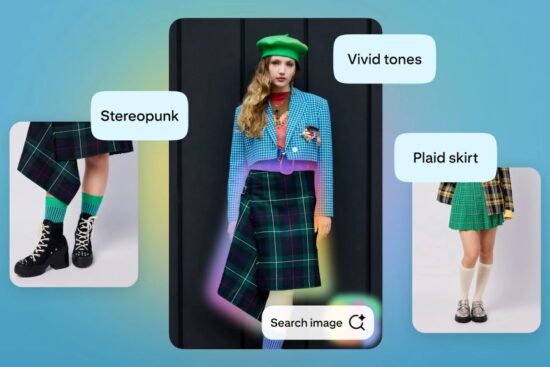 Interface do Pinterest exibindo a funcionalidade de busca visual aprimorada por IA em 2025.
