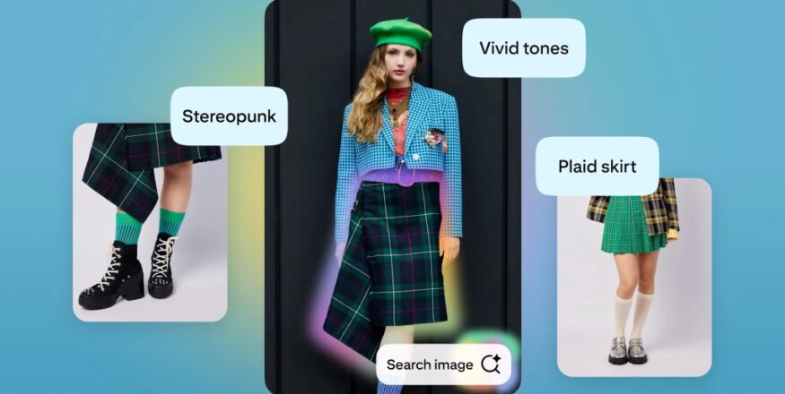 Interface do Pinterest exibindo a funcionalidade de busca visual aprimorada por IA em 2025.