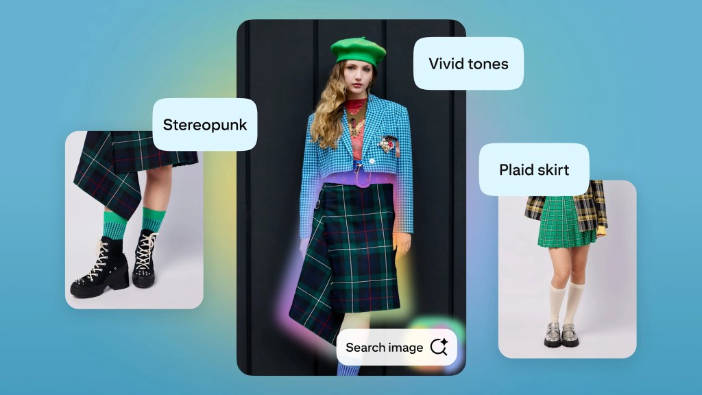 Interface do Pinterest exibindo a funcionalidade de busca visual aprimorada por IA em 2025.