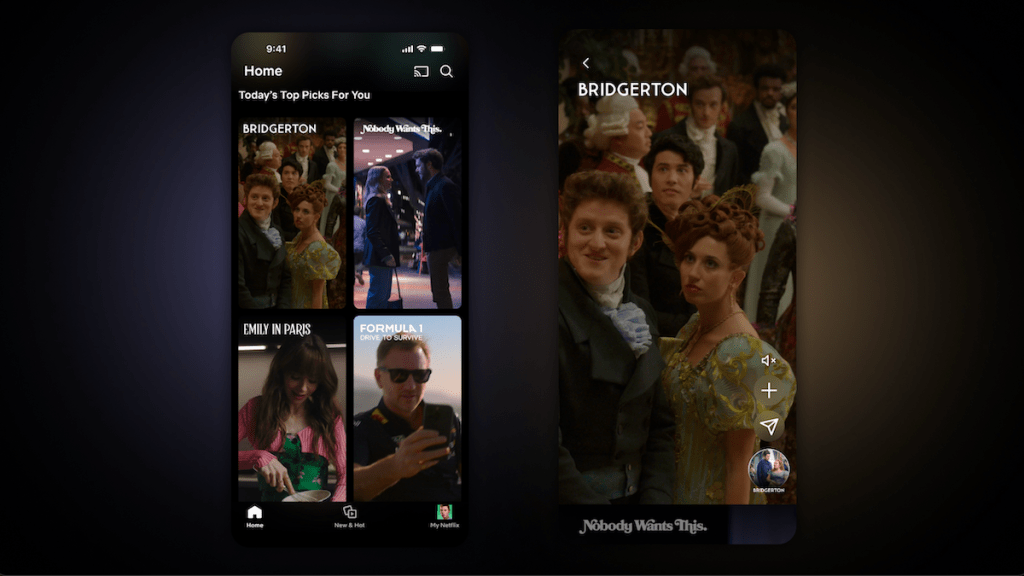 Netflix Lança Feed de Vídeos Curtos para Mobile em 2025: A Revolução na Descoberta de Conteúdo 3 Interface do novo feed vertical de vídeos curtos da Netflix em um smartphone, mostrando clipes de séries e filmes.