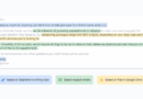 Interface do Gmail mostrando respostas inteligentes alimentadas por IA, recursos apresentados no Google I/O 2025, Google, produtividade.