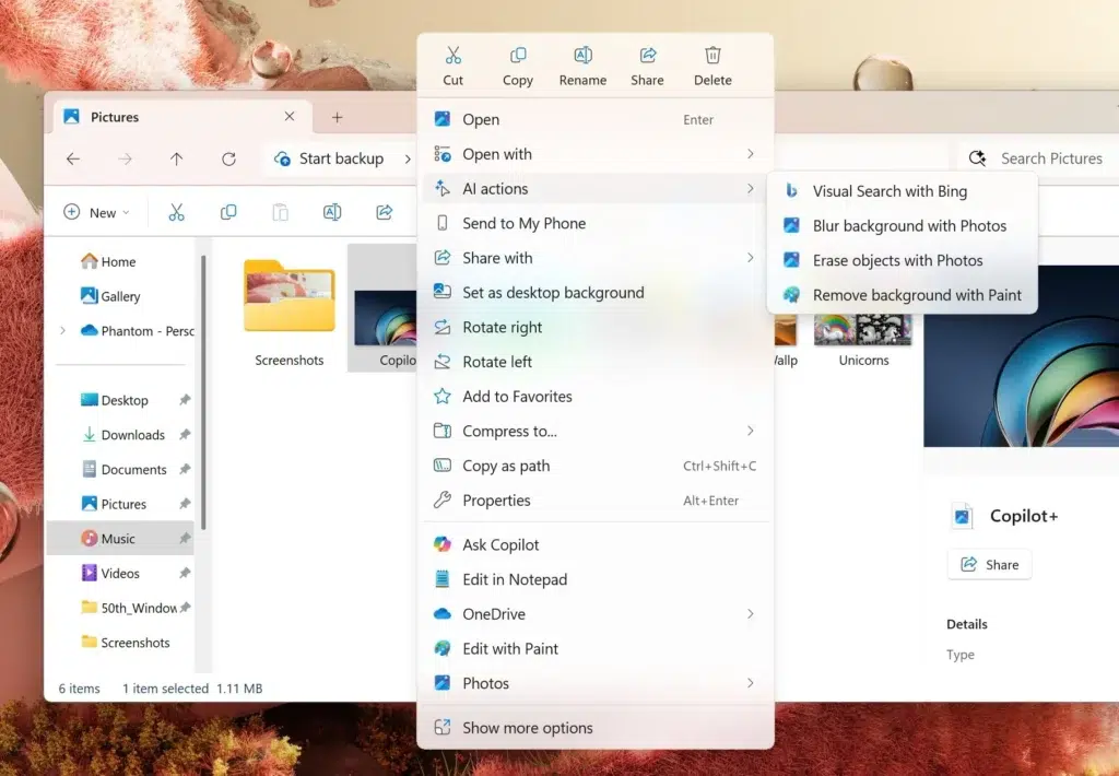 ai-tools-exemplo-windows-1024x710 Windows 11 ganha AI Actions no Explorador de Ficheiros