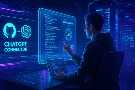Representação visual da integração entre ChatGPT e GitHub para análise de código por IA