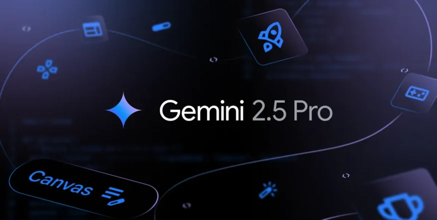 Logo Gemini 2.5 Pro e símbolos representando inovação em web apps interativos