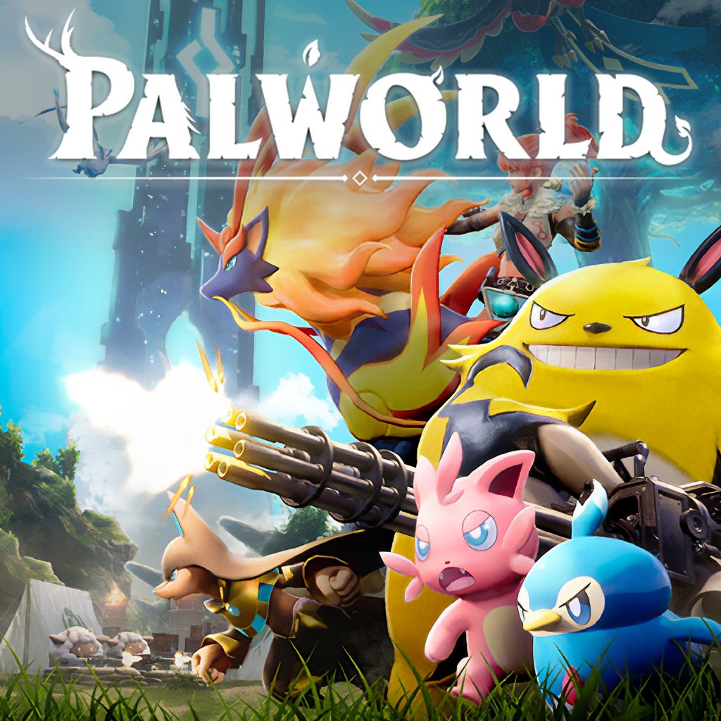 Personagem de Palworld voando com um Pal em cenário do jogo, ilustrando mecânicas afetadas pelo processo Nintendo.