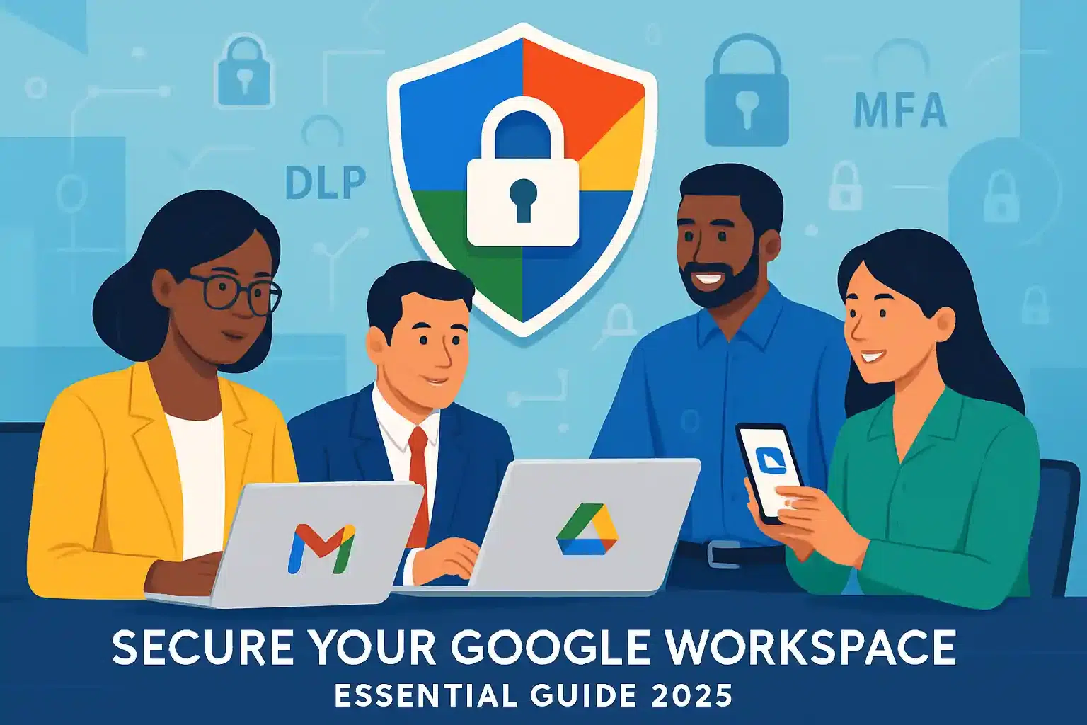 Segurança Google Workspace para Pequenas Empresas: Guia Essencial 2025 2 Ilustração abstrata simbolizando a segurança em camadas do Google Workspace para pequenas empresas em 2025