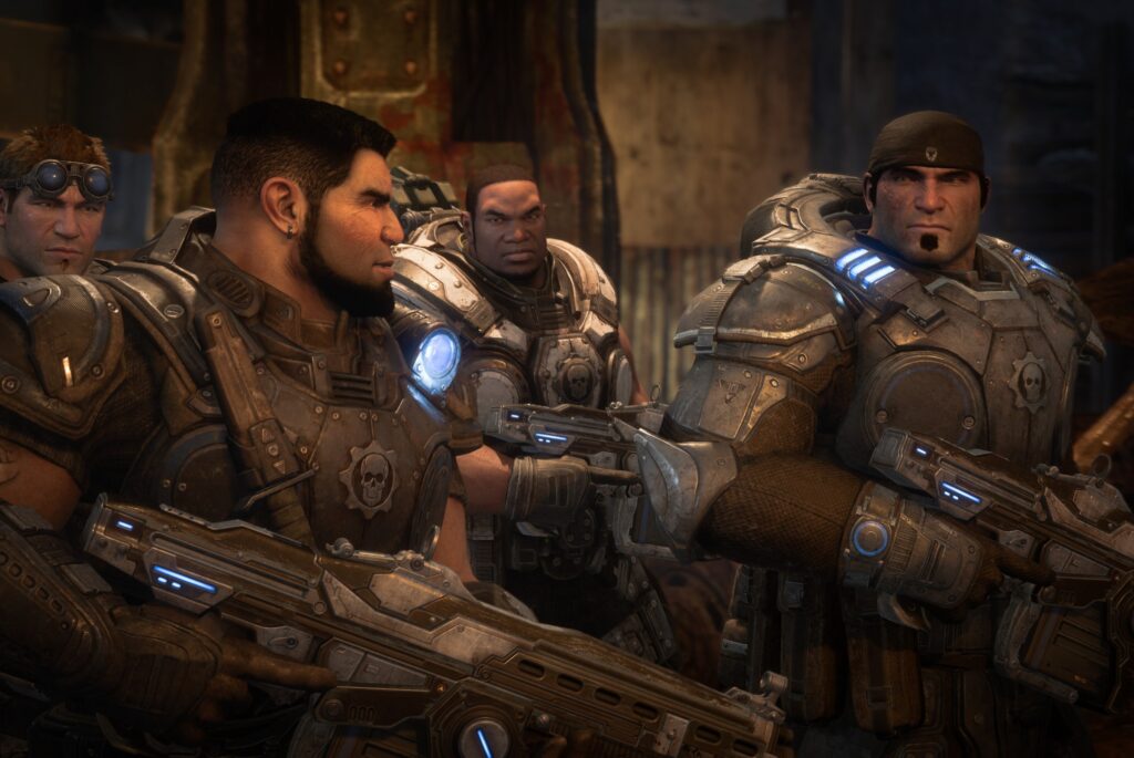 Imagem promocional de Gears of War: Reloaded mostrando Marcus Fenix em combate