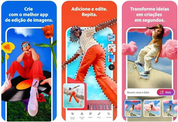 Adobe lança beta do Photoshop para Android 3 Interface do Photoshop Mobile exibida em dispositivo Android com recursos de camadas e máscaras