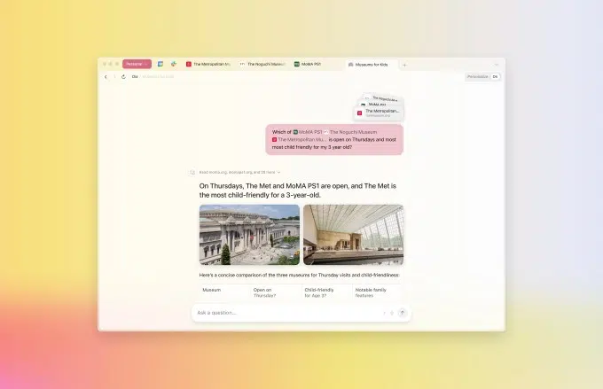 Navegador Dia: browser com IA da The Browser Company chega em beta 4 Recurso de menção e controle de abas do Dia facilita o gerenciamento inteligente e integração da IA com as páginas abertas.