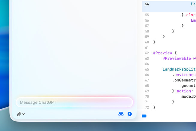 Apple revoluciona ferramentas para desenvolvedores 7 Tela do MacBook Pro de 16 polegadas mostrando a integração do ChatGPT no Xcode 26.
