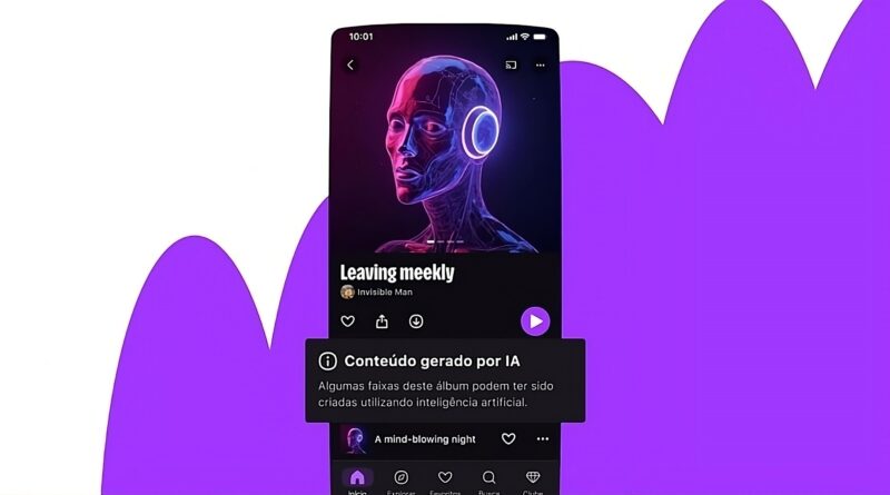 Página de álbum exibindo selo de detecção de música gerada por IA na Deezer; identificação traz mais transparência aos usuários e à indústria musical; sistema utiliza IA para reconhecer ferramentas como Suno e Udio e vai evoluir para cobrir novos métodos no futuro.