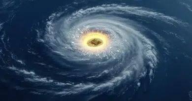 Ilustração vetorial de IA prevendo trajetória de furacões com sobreposições de dados.