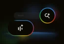 Ilustração dos logos do AI Mode e Search Live sobre fundo preto