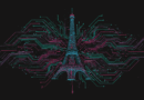 Ilustração Midjourney: Torre Eiffel entre circuitos simbolizando a nuvem de IA da Mistral
