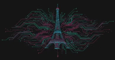 Ilustração Midjourney: Torre Eiffel entre circuitos simbolizando a nuvem de IA da Mistral