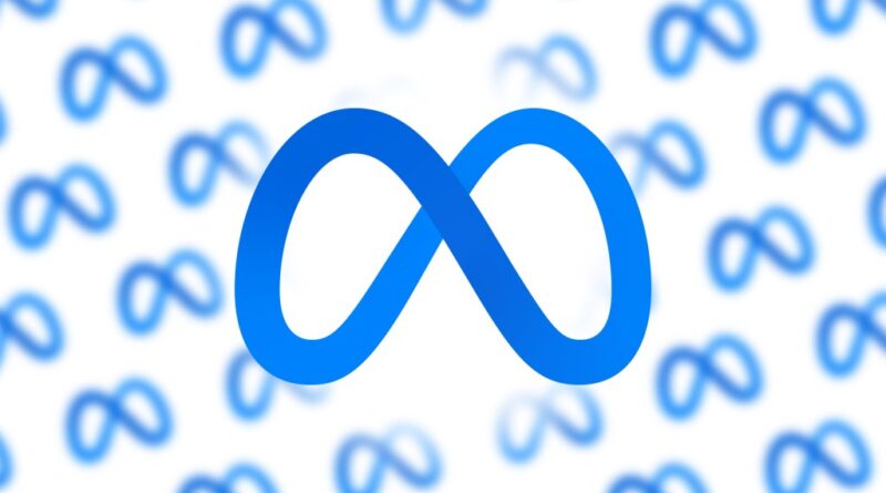 Logo Meta sobre fundo escuro, simbolizando liderança em IA e robótica