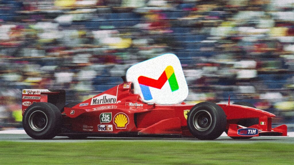 Acelere Seu Gmail: Dicas para Inbox Rápida 3 Ilustração mostrando uma corrida de autos com referência à velocidade do Gmail