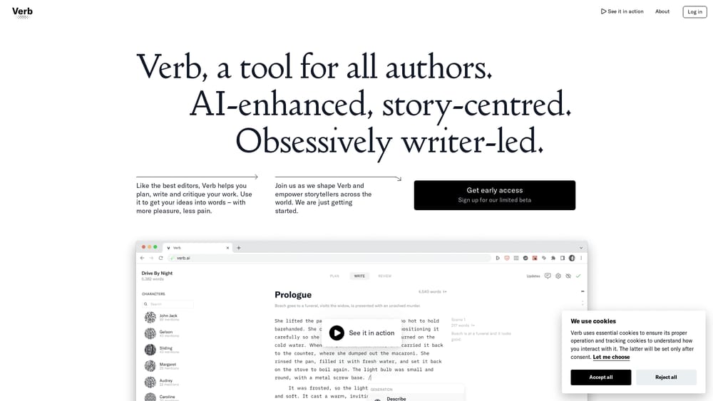 Verb AI x ChatGPT x Grammarly: saiba qual ferramenta escolher 4 Página do Verb AI com destaque para interface limpa, funções colaborativas e feedback ao vivo