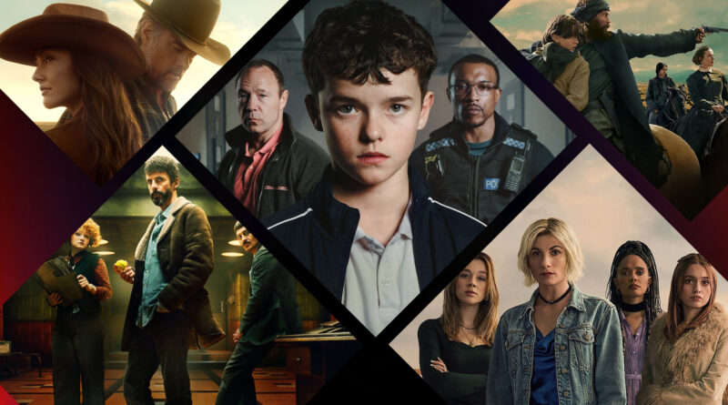 Montagem com os pôsteres das melhores novas séries Netflix 2025, incluindo Ransom Canyon, Dept Q, Adolescence, Toxic Town e American Primeval.