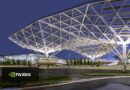 Nvidia se aproxima de US$ 4 trilhões em valor, ultrapassando Apple, gráfica ilustrando valorização recorde na Nasdaq com prédios de tecnologia e gráficos ascendentes.