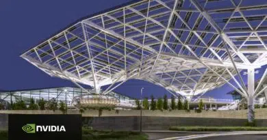 Nvidia se aproxima de US$ 4 trilhões em valor, ultrapassando Apple, gráfica ilustrando valorização recorde na Nasdaq com prédios de tecnologia e gráficos ascendentes.