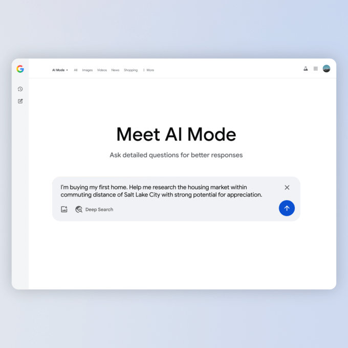 Google lança chamadas empresariais com IA e Gemini 2.5 Pro 5 Demonstração do recurso Deep Search do Google, pesquisando imóveis por IA
