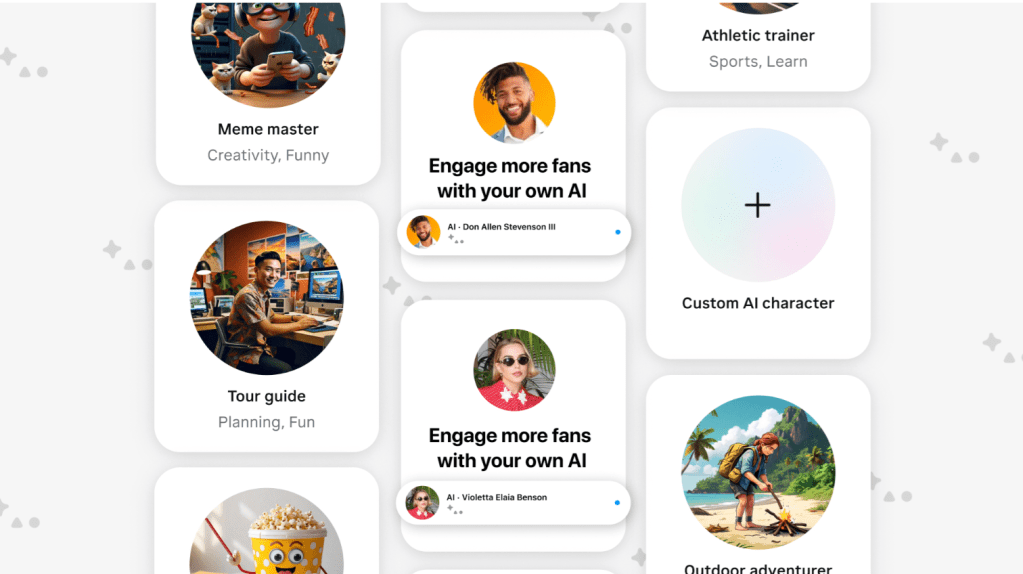 Ilustração de chatbots da Meta enviando mensagens para usuários