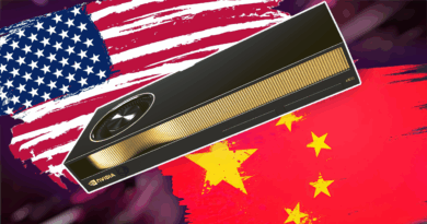 Imagem ilustrativa do processador de IA NVIDIA Ampere A800 usado na China, representando o contexto das restrições de exportação e do desenvolvimento do B30.