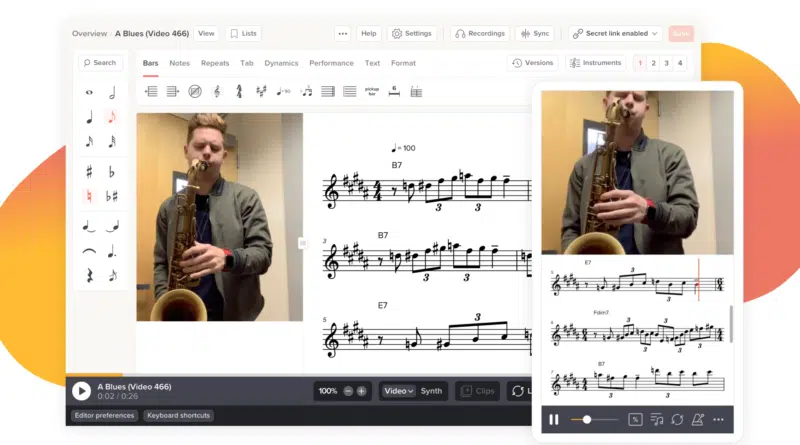 Página inicial do app Soundslice, ferramenta de ensino musical com IA e vídeos integrados