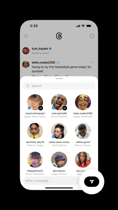 Threads lança caixa de DMs própria e se distancia do Instagram 9 Tela do Threads mostrando nova interface de compartilhamento de mensagens