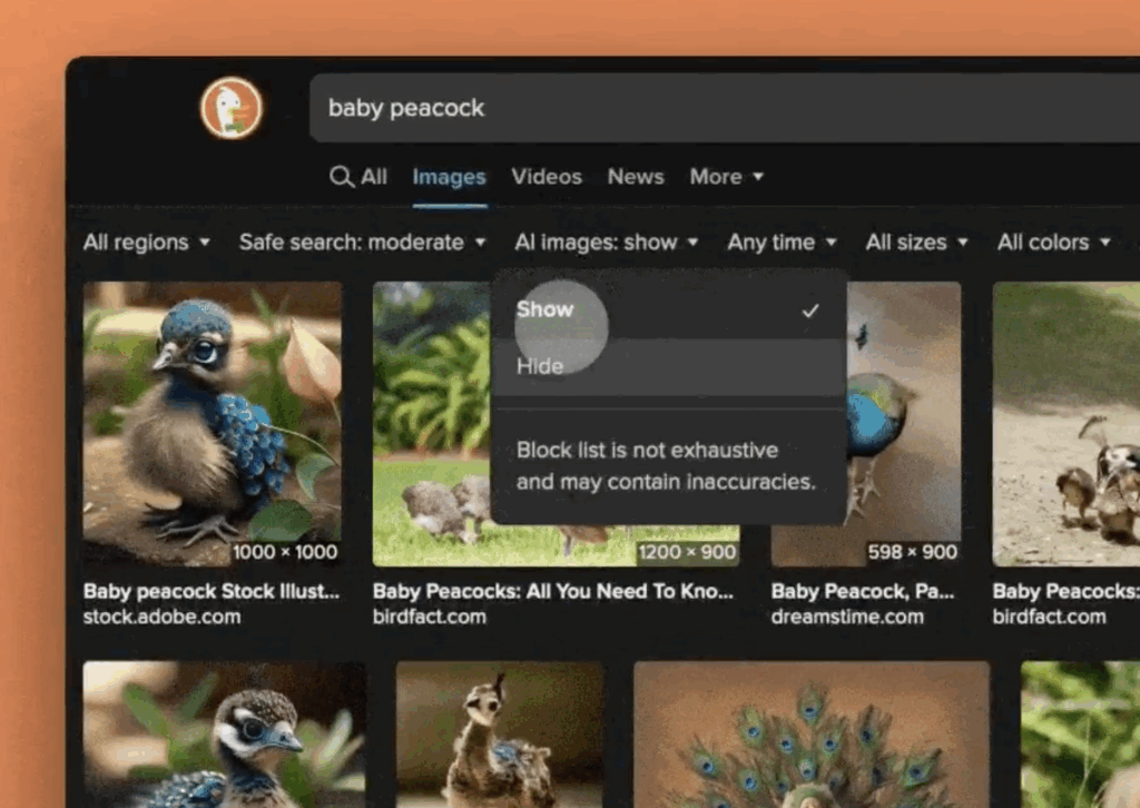 DuckDuckGo permite ocultar imagens geradas por IA na busca 3 Filtro de IA novo no DuckDuckGo permite ocultar imagens geradas por inteligência artificial, melhorando a precisão das buscas.
