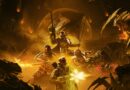 Arte promocional de Helldivers 2 com soldados em batalha galáctica
