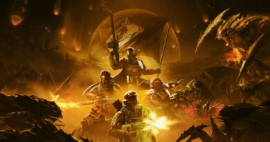 Arte promocional de Helldivers 2 com soldados em batalha galáctica
