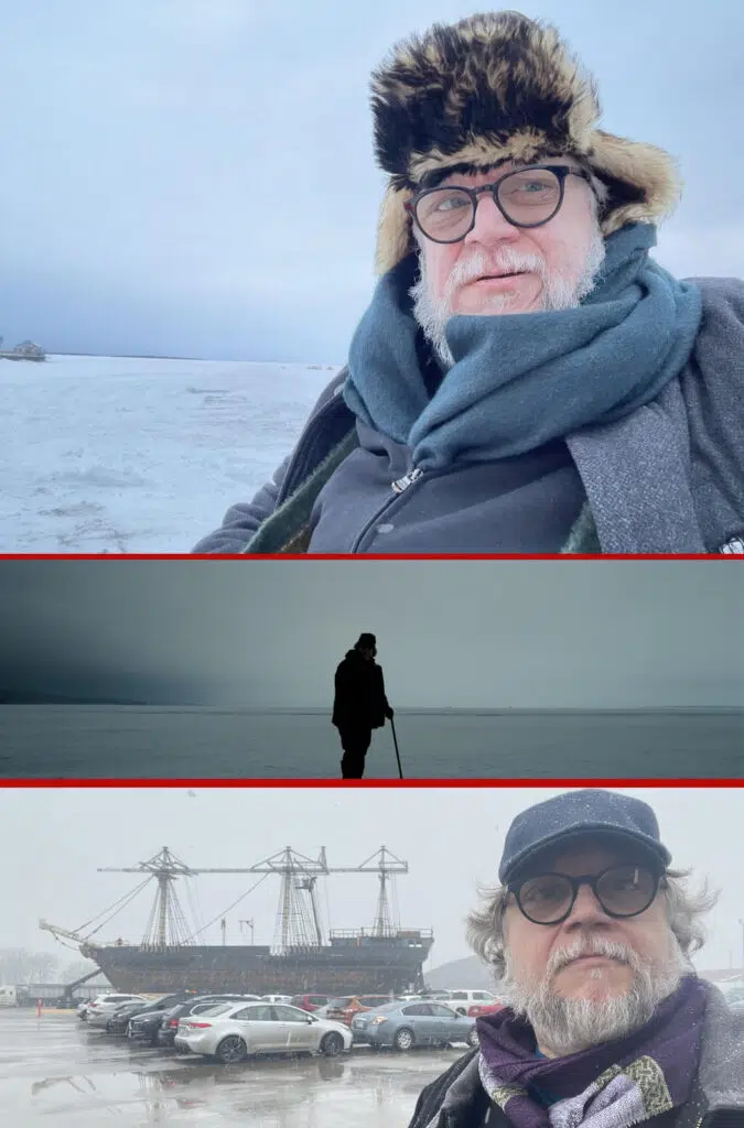 Frankenstein Netflix: tudo sobre o filme de Guillermo del Toro 10 Equipe avaliando locações para Frankenstein Netflix em vila clássica britânica