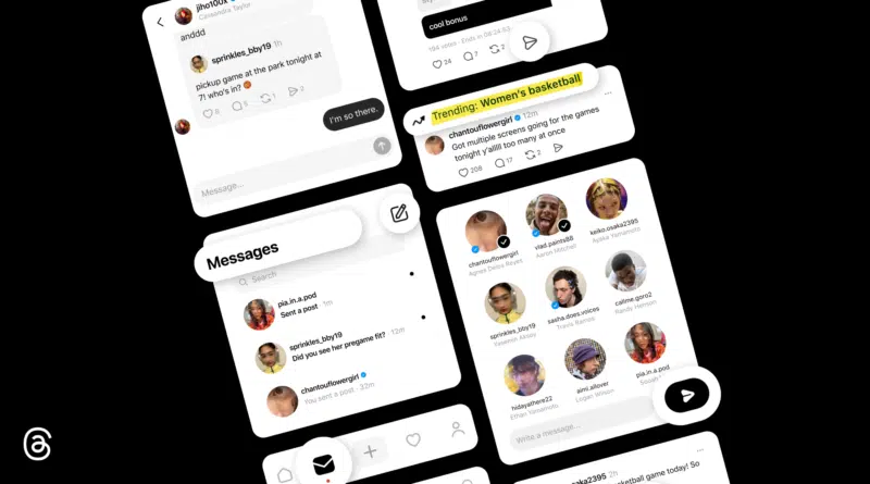 Novo recurso de mensagens diretas anunciado no Threads pela Meta, mostrando visual do app.