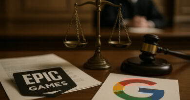 Google Play Store é considerado monopólio ilegal após decisão 5 Corte apoia Epic Games ao decidir que a Google Play Store é monopólio ilegal. Imagem mostra o logotipo da Google Play Store e elementos de tribunal em fundo neutro.