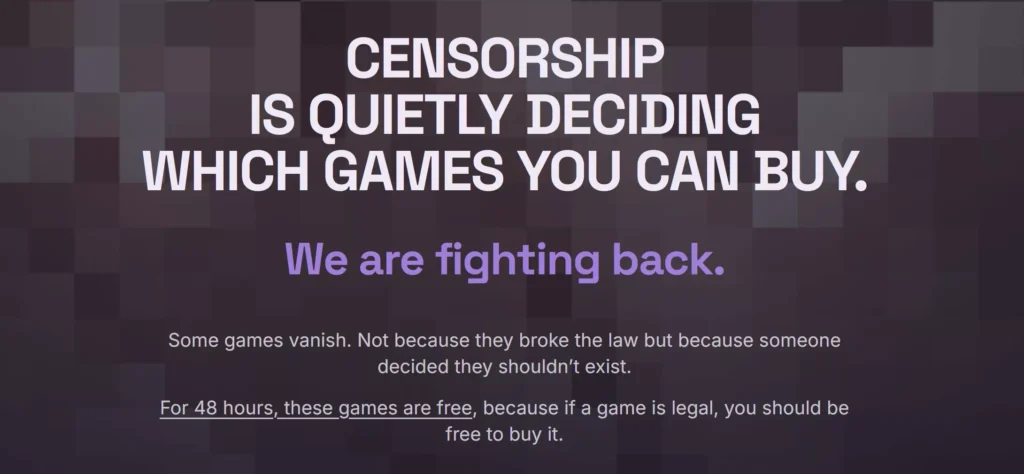 GOG libera jogos censurados: Promoção Freedomtobuy.games da GOG, print mostra uma das páginas de resgate dos jogos