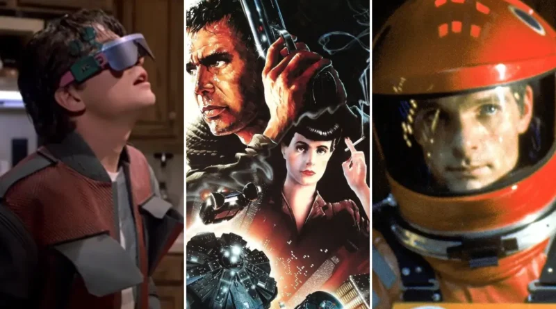 Divulgação/Universal Pictures, Warner Bros. Pictures e MGM - Montagem com cenas de filmes de ficção científica que acertaram previsões tecnológicas, incluindo tablets, inteligências artificiais, carros autônomos e realidade virtual.