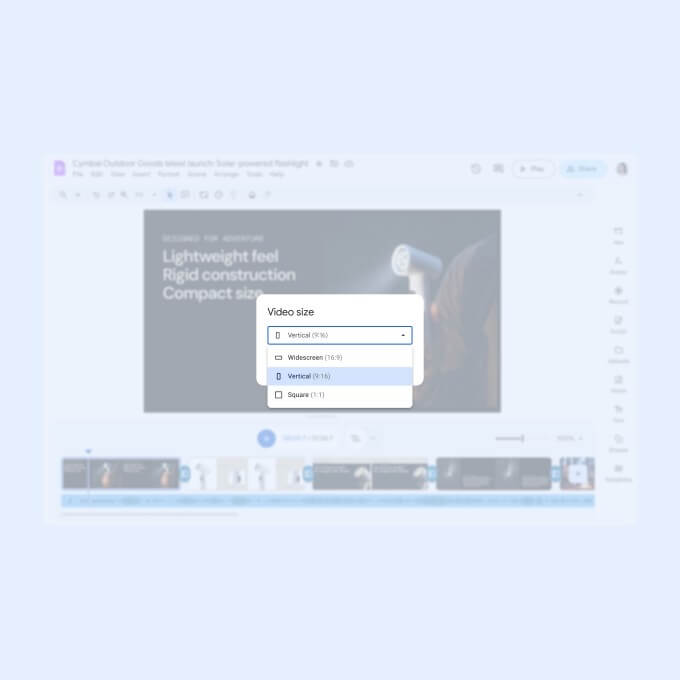 Google Vids ganha avatares de IA e versão gratuita 7 Google Vids com seleção de formatos vertical, horizontal e quadrado