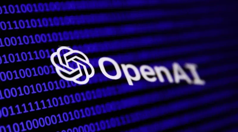 Código binário e logotipo da OpenAI representando o avanço dos modelos open source de IA