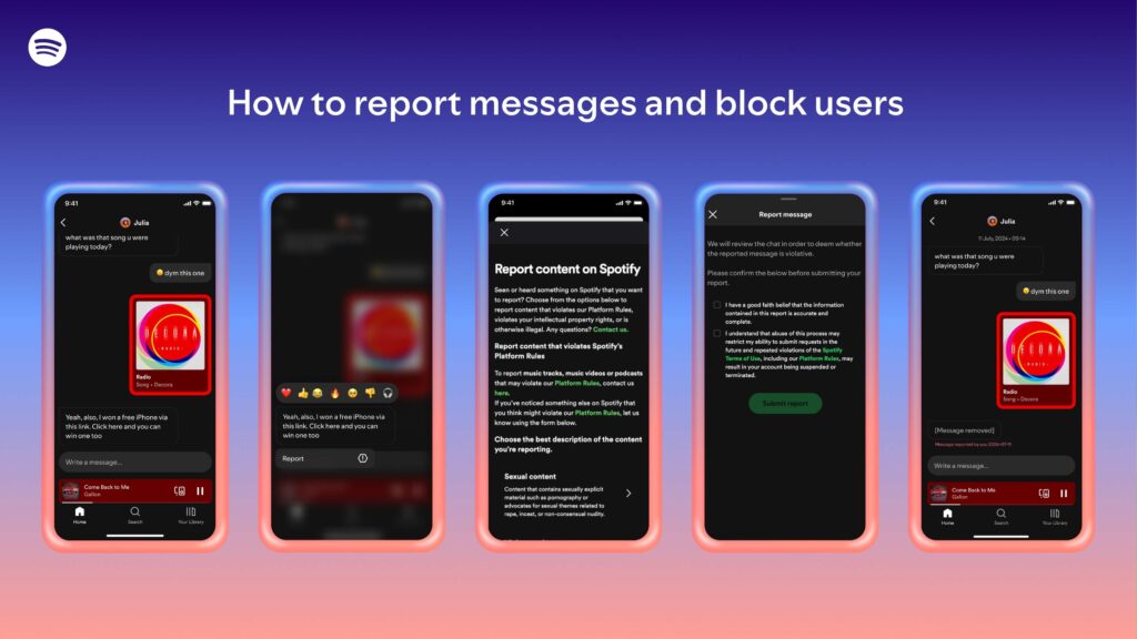 Spotify mensagens: app ganha chat 1:1 e reações 7 Como denunciar mensagens e bloquear usuários no Spotify mensagens