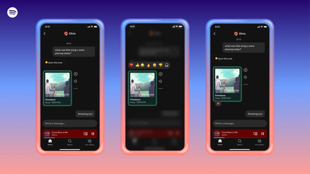 Spotify mensagens: app ganha chat 1:1 e reações 6 Mensagens do Spotify: reações com emoji em conversas sobre músicas