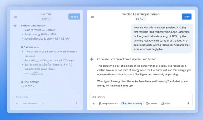 Google lança Guided Learning no Gemini e desafia ChatGPT 3 Interface do Guided Learning no Gemini com gráficos e recursos visuais para facilitar o aprendizado