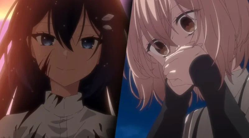 Imagem principal de This Monster Wants to Eat Me apresentando Hinako Yaotose, Shiori Oumi e Miko Yashiro diante de um cenário sombrio de mar. Personagens do anime de terror Watatabe com atmosferas misteriosas.