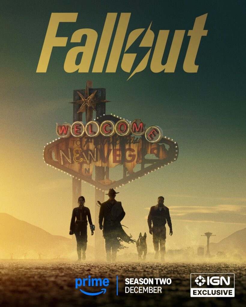 Fallout 2: Pôster exclusivo revela New Vegas e surpresas 3 Imagem promocional de Fallout 2: personagens principais no deserto de New Vegas, atmosfera vibrante e arruinada