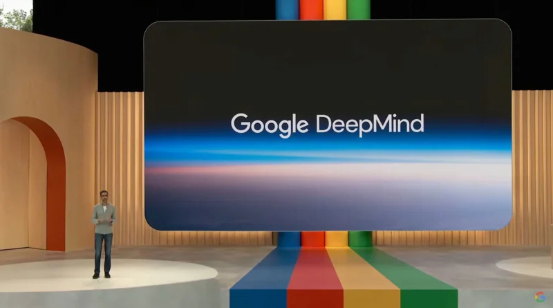 Apresentação do Google DeepMind em 2023 durante evento do Google I/O, mostrando o avanço da inteligência artificial na segurança de software.